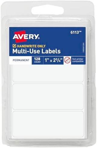 Avery Multi-Use Removable Labels, 1" x 2.75", White, Non-Printable, 128 Blank Labels Per Pack, 4,608 Total (36 Packs of 6113) by Avery