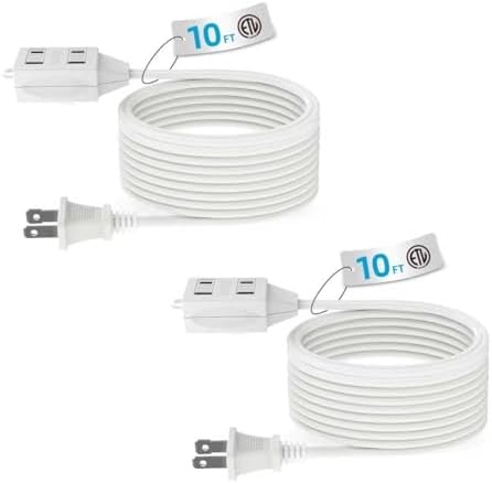 TiFFCOFiO Indoor Extension Cord, 2 Prong 10 Feet Extension Cord, 3 Polarized Outlets with Safety Slide Windows,13A/1625W, 16 AWG, 2 Packs (10FT 2 Pack) by TiFFCOFiO