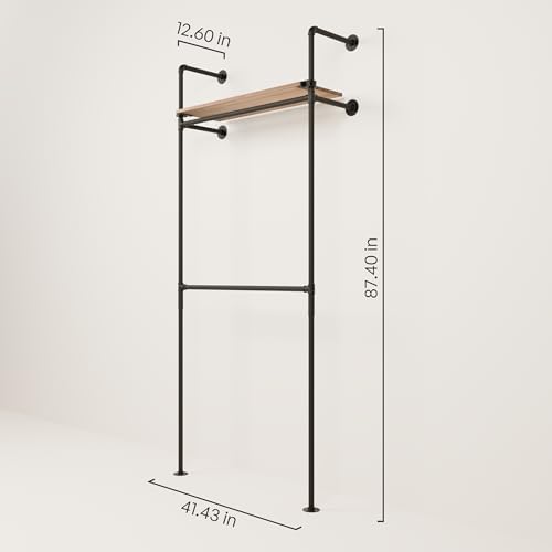 pamo Wall Mounted Clothing Rack with Oak Sheves – 41" W × 87" H, 441 lbs - Image 2
