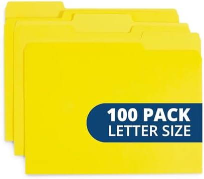 Blue Summit Supplies 100 File Folders, Letter Size, 1/3 Cut Tab, Yellow by BlueSummitSupplies