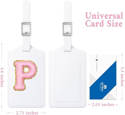 Sodsay 2 PCS Initial Luggage Tag, Luggage Tags for Suitcases Cute Embroidered Letter PU Leather Travel Bag Baggage Tags Privacy Cover ID Label for Women Kids Teens Men(P, White Leather+Pink Letter) - Image 2