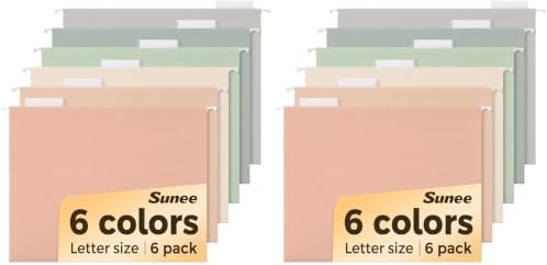 SUNEE Hanging File Folders, 12 Pack Letter Size Hanging File Folders with 1/5-Cut Tabs, Ideal for Home and Office Organization and Papers Classification,Morandi Colors by SUNEE