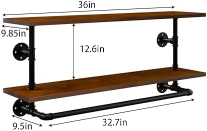 Clothes Rack 36in, Wall Mounted Garment Rack with Real Walnut Wood Shelf, Heavy Duty Hanging Clothes Rack, Multi-Purpose Hanging Rod, Space-Saving Closet Storage - Image 4
