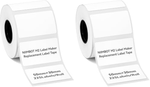 NIIMBOT M2/M3 Thermal Transfer Labels 1.97''x1.18'', for M2/M3 Label Maker, PET Material, Waterproof and High-Temperature Resistance, Long Storage Time, White Label Tape(50x30mm-225) (Pack of 2) by NIIMBOT%C2%AE