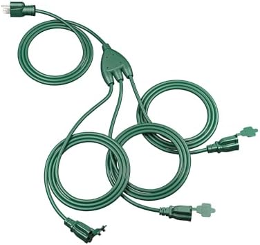 DEWENWILS 25FT (7’+6’ *3) Outdoor Extension Cord 1 to 3 Slipper Cord, Green by DEWENWILS