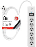GE Surge Protector Power Strip, 8 Ft Extension Cord, 6 Outlet Extender, 800 Joules, Flat Plug, Twist-to-Close Safety Covers, ETL Listed, White, 67044 by Unknown