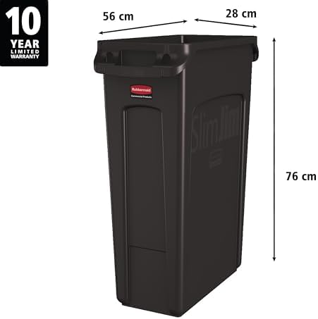 Rubbermaid Commercial Products Slim Jim Plastic Rectangular Trash/Garbage Can/Bin with Venting Channels, 23 GAL, Brown, for Kitchens/Classrooms/Offices/Back of House - Image 2