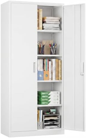 SUXXAN 71-Inch White Metal Storage Cabinet with Locking Doors by SUXXANFurniture
