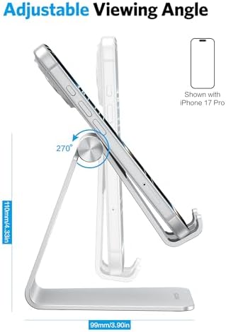 OMOTON C2 Adjustable Aluminum Cell Phone Stand with Charging Cutout, Silver - Image 4