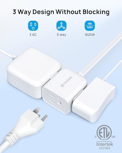 TROND Leftward Flat Plug Extension Cord 12ft for Small Tight Spaces, White - Image 2