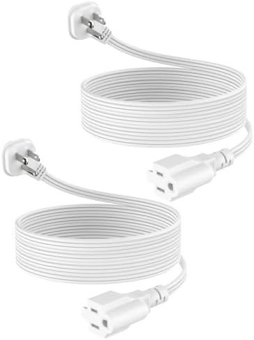 6Ft Flat Plug Short Extension Cord, White 90-Degree Plug Low Profile Power Adapter, 3-Prong Indoor Grounded Small Extension Cord 16AWG 13A 1625W 2 Pack by LitStar