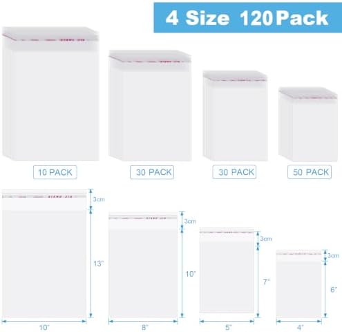 Geyoga 120 Pcs Clear Cellophane Bags Self Adhesive, 4 Size Cello Bags - Image 2