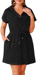 Womens Terry Cloth Cover Up Hooded Swim Cover with Zipper and Pocket by Yonique