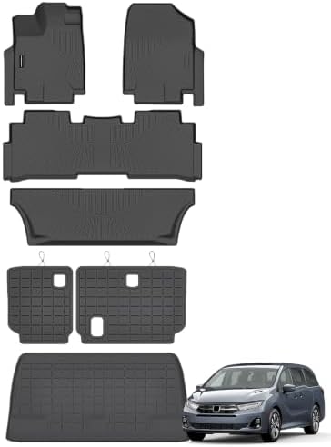 Floor Mats & Trunk Mats for 2018-2026 Honda Odyssey, TPE All Weather Protection 3 Rows Car Floor Liners with Cargo Liners Covering the backrest Accessories by SANBAN-AXE