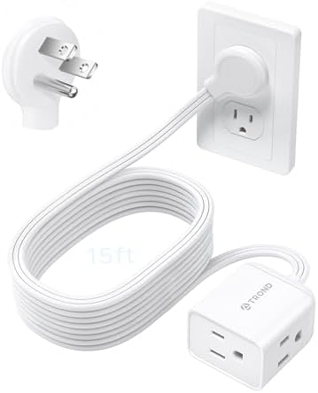 TROND Leftward Flat Plug Extension Cord 15ft for Small Tight Spaces, White by TRONDOfficial
