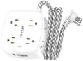Surge Protector Power Strip - YISHU 8 Outlets with 4 USB (2 USB C) Charging Ports, 5Ft Braided Extension Cord, Flat Plug Multi Plug Outlet Extender Charging Station for Home Office, ETL, White by YISHU
