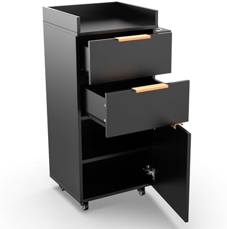OmySalon Salon Trolley with Wheels, 2 Drawers & 1 Storage Cabinet, Salon Cart for Hair Stylist, Portable Styling Station for Barbershop Beauty Spa, Black by OmySalon