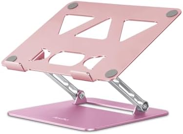 Aoviho Adjustable Laptop Stand for Desk,Portable Laptop Stand Holder and Riser,Foldable Aluminum Notebook Computer Stands for MacBook Air Pro HP Lenovo Dell Samsung, 10-15.6 inch,Blush Rose Silver by Aoviho