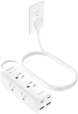 Olcorife Flat Plug Power Strip with 3 FT Extension Cord, 6 Outlets 4 USB Ports(2 USB C), 3 Sided Outlet Extender for Home Office Travel Dorm Room Essentials, White by olcorife