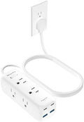 Olcorife Flat Plug Power Strip with 3 FT Extension Cord, 6 Outlets 4 USB Ports(2 USB C), 3 Sided Outlet Extender for Home Office Travel Dorm Room Essentials, White by olcorife