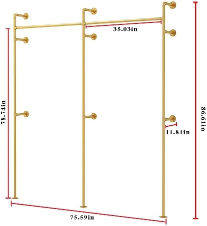 ORSENIGO Industrial Pipe Clothing Rack, Heavy Duty Metal Clothes Rack with Double Rods for Hanging Clothes, Wall Mount Space-Saving Garment Display Rack - Image 6