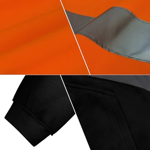 TCCFCCT Safety Jackets for Men Reflective Safety Work Hoodies, Class 3 High Visibility Hoodie for Men Women, Hi Vis Hoodies for Surveyors, Dirt-resistant with Black Bottom Part, WT-Orange L - Image 4