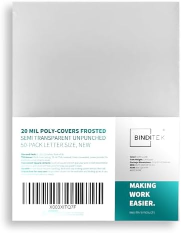 Binditek 50 Pack 20 Mil Frosted Polycover, Semi-Transparent Binding Covers, 8-1/2 x 11 Inches, Lightly Textured Sand Finish, Square Corners, Unpunched by Binditek