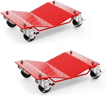 Garvee Car Wheel Dolly Set of 2,3000 LBS Capacity Heavy Duty Vehicle Mover Dolly with Brakes for Moving Cars, Trucks, Trailers and Motorcycles, Red by Garvee