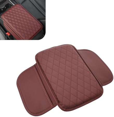 Car Center Console Cover, PU Leather Armrest Box Cushion with 2 Side Storage Bags, 11.81" x 7.87" Car Interior Arm Rest Decor Mat, Universal for Most Cars (Red) by Unknown