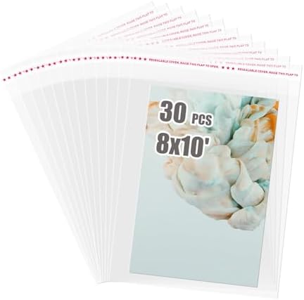 Egofine Self Sealing Cellophane Bags 30 PCS Clear Resealable Sleeves Bags for 8x10 Photo Mats, Bag Size: 8.26x10.3 inches for 8x10 Mats by Egofine