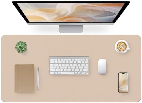 Bloss Leather Desk Pad, Mouse Pad, Non-Slip Desk Protector Mat, Leather Desk Blotter, Computer Desk Pad, Waterproof Desk Mat for Home Office and Decor - Beige (35.4×17Inches) by Bloss