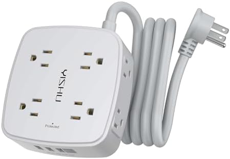 6 Ft Surge Protector Power Strip - 8 Widely Outlets with 4 USB Ports, 3 Side Outlet Extender with 6 Feet Extension Cord, Flat Plug, Wall Mount, Desk USB Charging Station, ETL, Grey by YISHU