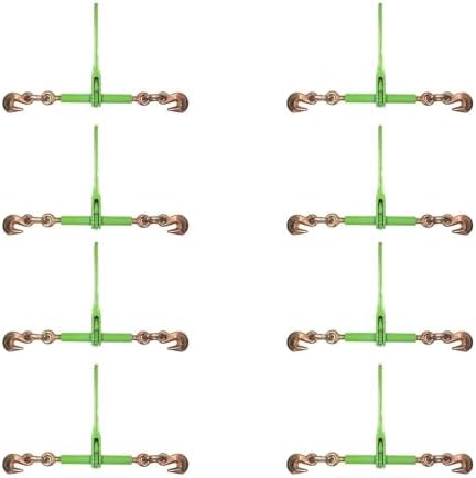 Mytee Products 8 Pack 3/8" - 1/2" Hi-Viz Green Heavy Duty Ratchet Load Chain Binder with Grab Hooks - 9,200 Lbs Working Load Limit - Flatbed Transport Truck Trailer Tie Down Hauling by MyteeProducts