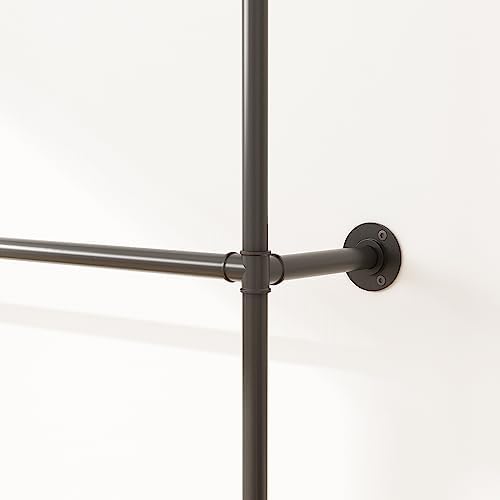 ORSENIGO Industrial Pipe Clothing Rack, Heavy Duty Metal Clothes Rack with Double Rods for Hanging Clothes, Wall Mount Space-Saving Garment Display Rack (Double, Black) - Image 5