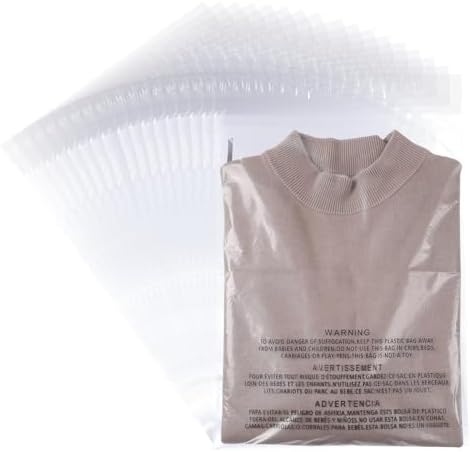 POLYSELLS 100 Count 8x10” Clear Poly Bags with Suffocation Warning Self-Sealing Plastic Bags for Shipping, Retail Packaging, T-Shirts & Clothing - Permanent Adhesive by POLYSELLS