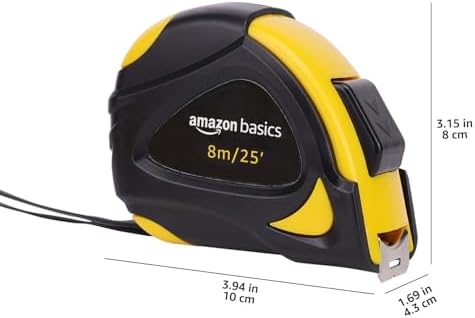 Amazon Basics Self-Locking Tape Measure, 25ft (8-Meters), Accurate Dual Scale inch/Metric, MID Accuracy, Extendable, Yellow, 2 Count (Pack of 12) - Image 6