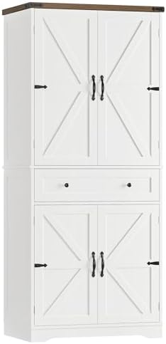 HOSTACK 71" Kitchen Pantry Storage Cabinet, Farmhouse Pantry Cabinet, White by HOSTACK