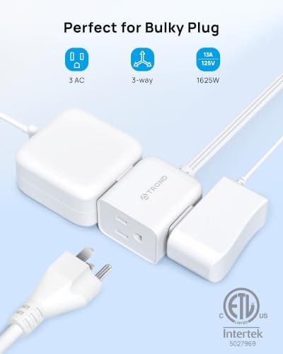 TROND Rotating Flat Plug Short Extension Cord 3ft, 3 AC, ETL Listed, White - Image 2