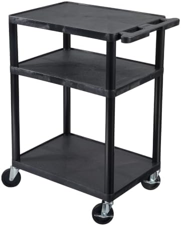 Luxor Black Mobile Plastic 3 Shelf AV Presentation Cart - Image 3