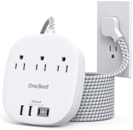 15 Ft Long Extension Cord, 22.5W/4.5A Cruise Ship Flat Plug Power Strip by OneBeat