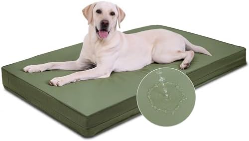 XL Dog Bed Waterproof Washable, Wipeable Leather Large Crate Pad 42" Green by Loveforfurrykids