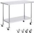 VEVOR Stainless Steel Work Table 24 x 48 x 38 Inch, with 4 Wheels, 3 Adjustable Height Levels, Heavy Duty Food Prep Worktable for Commercial Kitchen Restaurant, Silver by VEVOR
