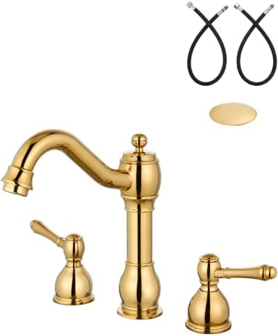 Aolemi Widespread Bathroom Sink Faucet 3 Hole Metal Lever Polish Gold by Aolemi