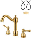 Aolemi Widespread Bathroom Sink Faucet 3 Hole Metal Lever Polish Gold by Aolemi
