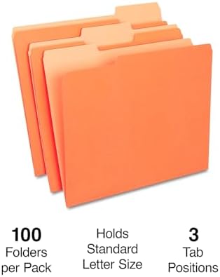 Staples Top-Tab File Folders, Letter Size, 3-Tab, Orange, 100/Box - Image 2
