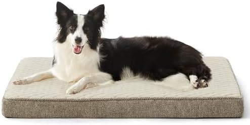 JOEJOY Orthopedic Dog Bed for Large Dogs, Washable Dog Crate Bed Large Sized with Removable Cover, Egg Memory Foam Big Pet Beds, Beige, 35"x22" by JOEJOY
