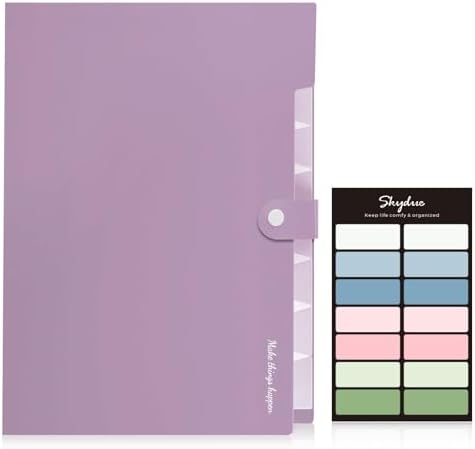 SKYDUE File Folder with Labels, Accordion File Organizer with 8 Pockets, Portable Document Organizer, A4 Letter Size, Paper Organizer for Office, Purple - Image 2