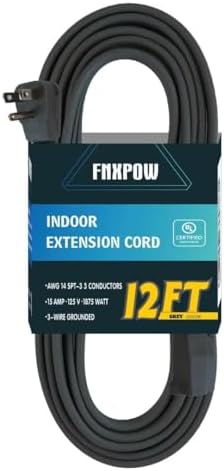 12 Ft Heavy Duty Appliance Extension Cord - 14 Gauge 3 Prong SPT-3 Cable Wire, Ideal for Air Conditioners, Refrigerators, and Major Appliances - Indoor Use, Grey by FNXPOW
