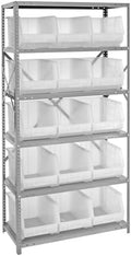 Quantum Storage Systems QSBU-260CL Giant Open Hopper Steel Shelving System, 18" D x 36" W x 75" H, with 6 Shelves and 15 QUS260 Bins, Clear by QuantumStorageSystems