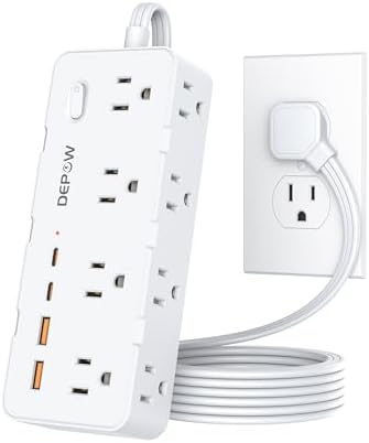 3 FT Power Strip, Extension Cord with 8 AC Outlets + 4 USB (2 USB-C), White by DEPOW